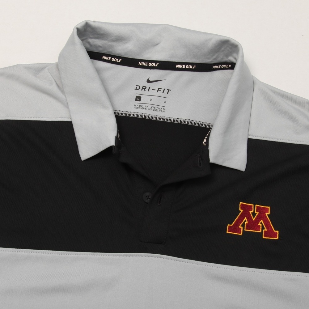 Nike Golf Dri-Fit University of Minnesota Gophers Polo Shirt Men's L Grey Black